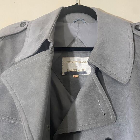 Jeffrey Banks For Lakeland Mens Coat 42L Gray Ultra Suede Double Breasted Trench - Picture 16 of 16